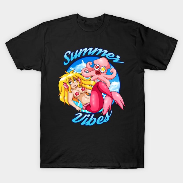 Summer Vibes blonde Mermaid T-Shirt by wildsidecomix